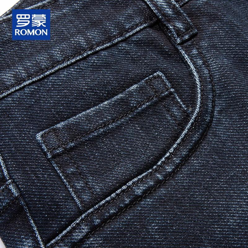 ROMON Men's Autumn/Winter Thick Straight-Leg Stretch Jeans