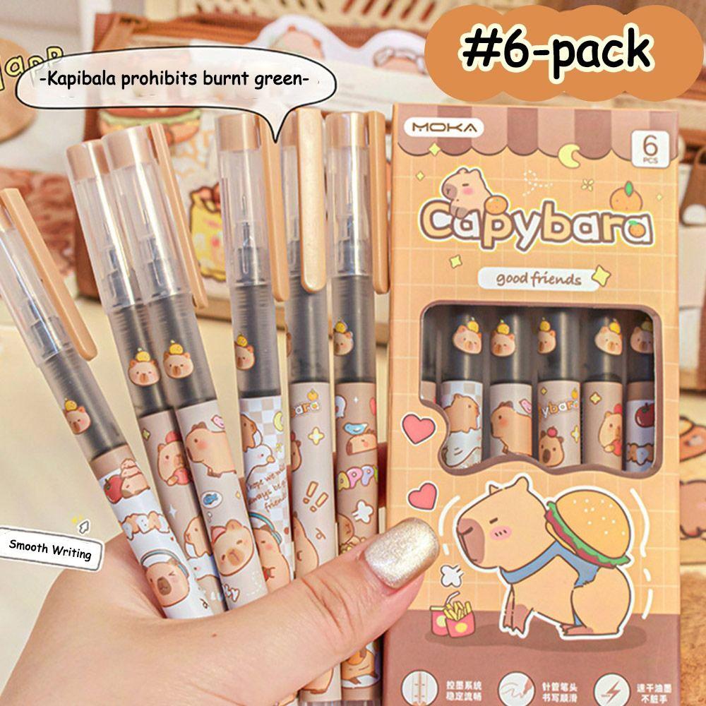 6Pcs/lot Panda Capybara Gel Pen 0.5mm Black Pen Press Erasable Pen  School Office Writing Stationery