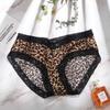 Women Leopard Bownot Transparent Briefs Underwear Lace Thongs Leopard Panties