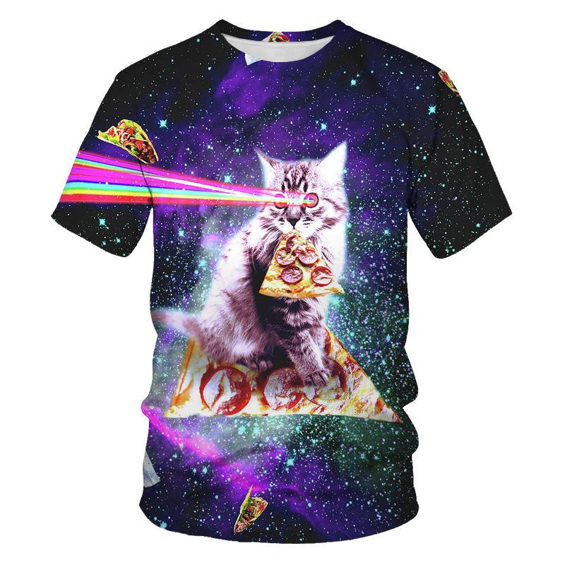 Summer Trendy Animal Cat Round Neck Short Sleeved 3D Digital Printed Men's Short Sleeved T-shirt