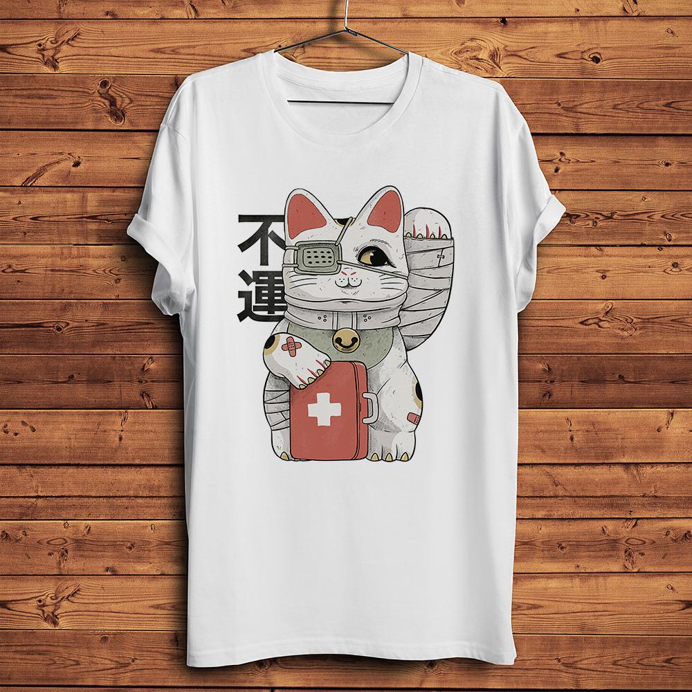 

Unlucky wounded Unisexeki Neko Cat funny anime tshirt Unisex new white casual short sleeve unisex cute streetwear t shirt S