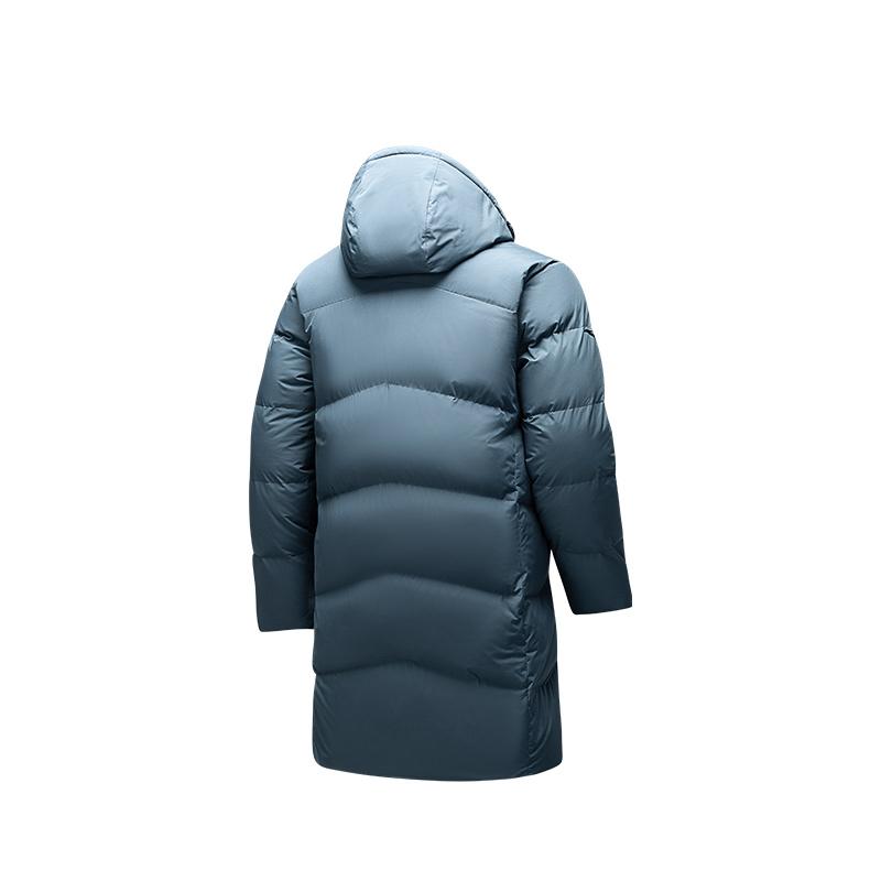 Anta Three-Layer Quick Warmth Four-Defense Technology Duck Down Mid-Length Hooded Down Jacket Men Outerwear Midnight-Gray 952447909-1