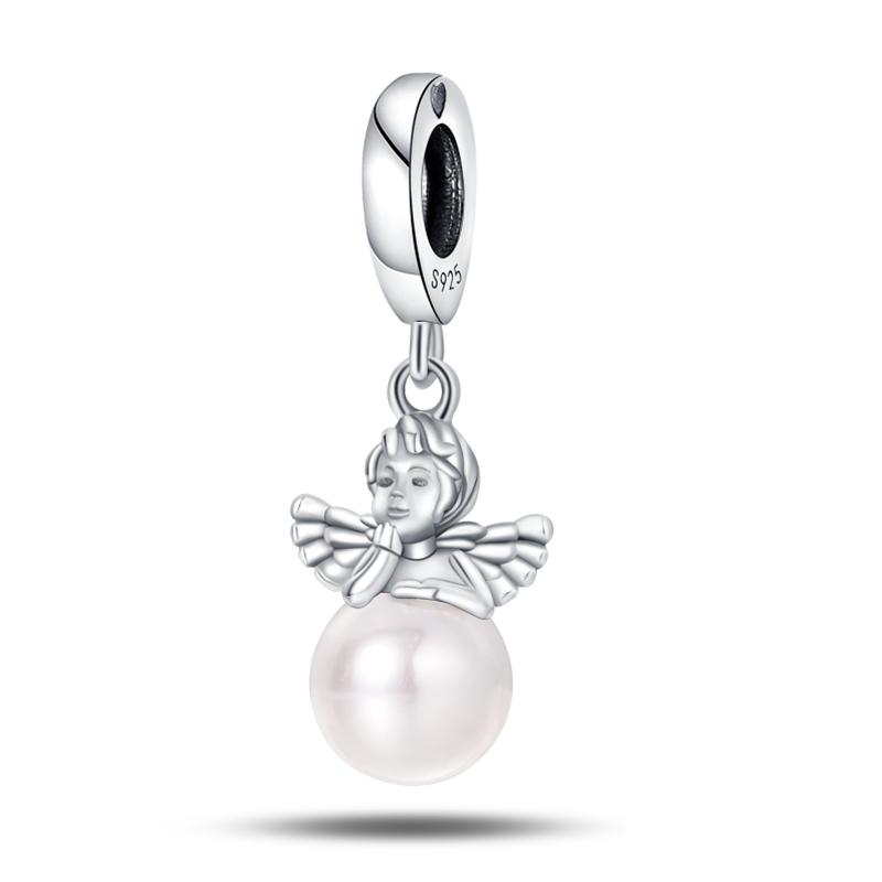 925 Silver Guardian Angel Charms Beads Angel Wings Drunk Angel DIY Bracelet Jewelry Gift for Birthday Lucky