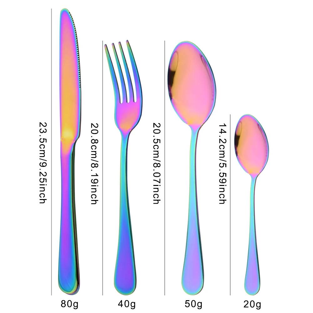 24Pcs Luxury Rainbow Dinnerware Set Stainless Steel Cutlery Set Knife Fork Spoon Dinner Set Kitchen Tableware Flatware Set