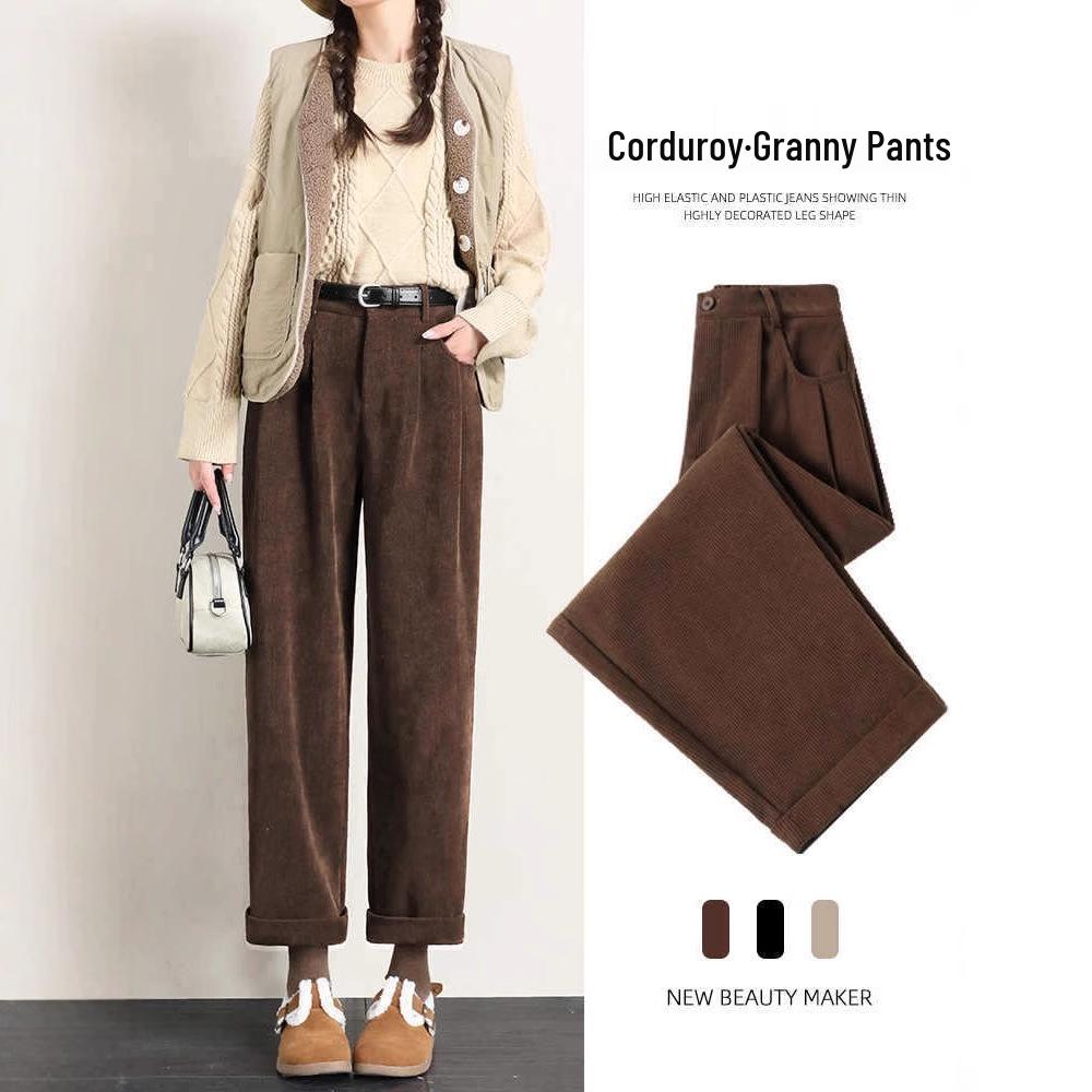 

Женские брюки гаремы из вельвета цвета хаки на вельветовой подкладке - Коллекция Осень/Зима 2024: Свободный, Повседневный, Стройнящий, Длина до щиколотки XXL (135-150 lbs)