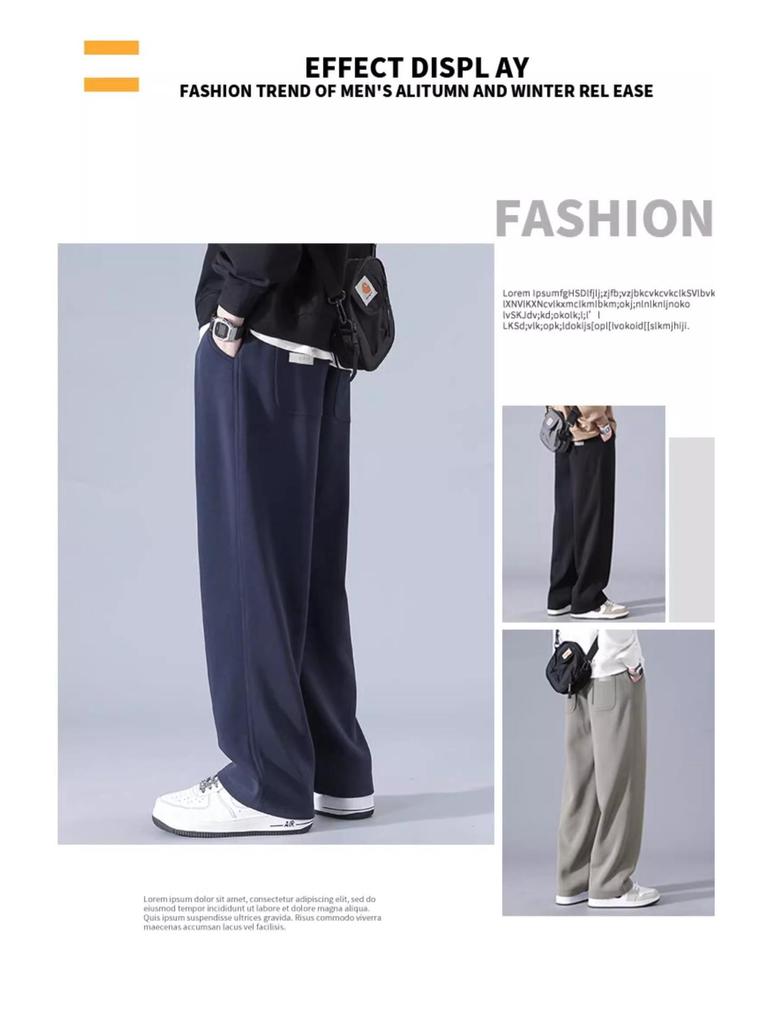 Men's American Velvet-Lined Wide-Leg Heavyweight Sweatpants for Autumn/Winter