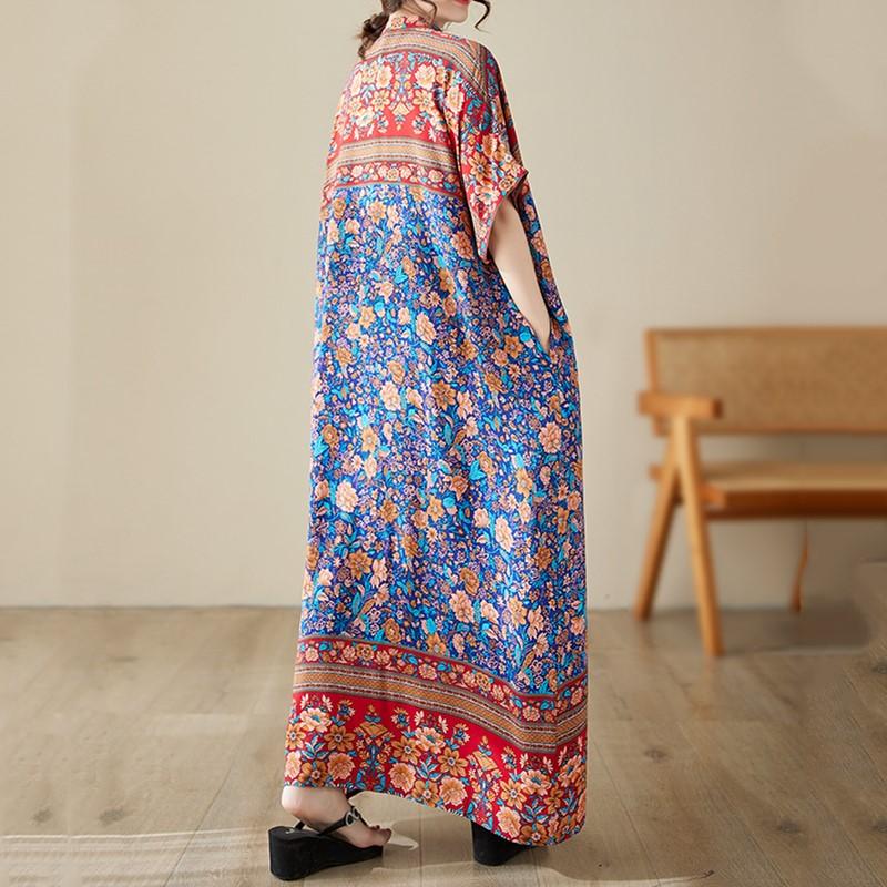 Krótki rękaw Plus size bawełniana satyna w stylu vintage w kwiaty nowość w sukienkach dla kobiet na co dzień luźna, długa, maksi długa letnia sukienka