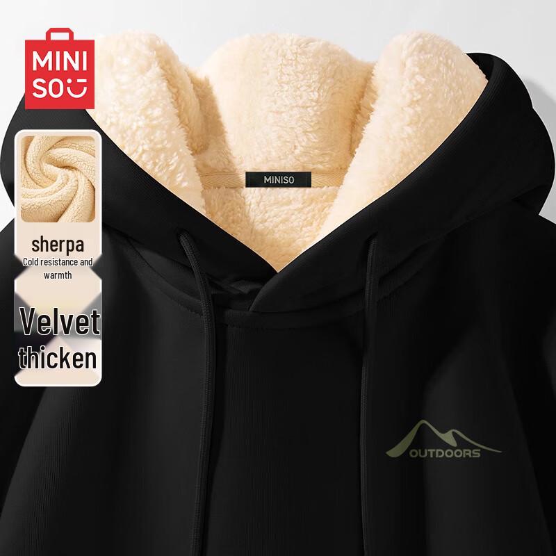 MINISO Men's Heavyweight Hooded Sweatshirt with Lamb Fleece Lining