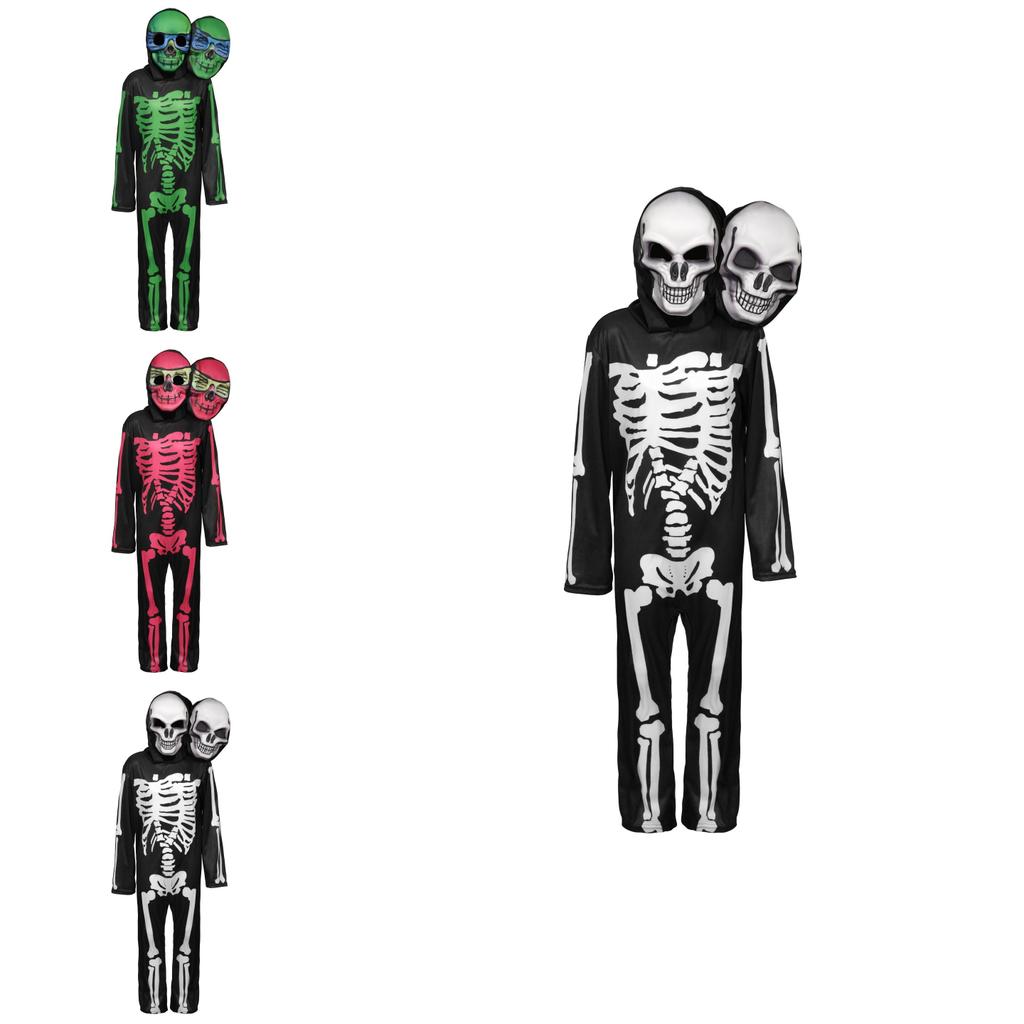 Halloween Double Head Skeleton Costume Cosplay For Kids Theater Performance