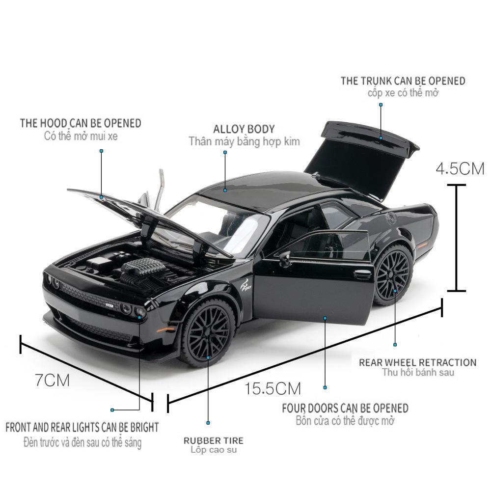 1/32 Scale Dodge Challenger Hellcat STR Red Eyes Toy Car DieCast Vehicles Metel Cars Decoration Pull Back Model Cars with Sound and Light