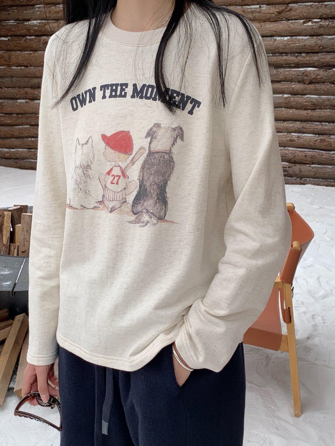 Women s Cartoon Cat Print Retro Long Sleeve Round Neck Pullover Large абрикосовый