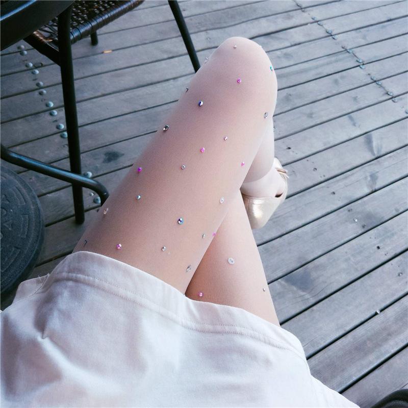 Xiaoxiangfeng Gypsy Star Hot Diamond White Stockings Women's Spring Thin Trendy Sexy Black Silk Pantyhose Anti-hook Silk