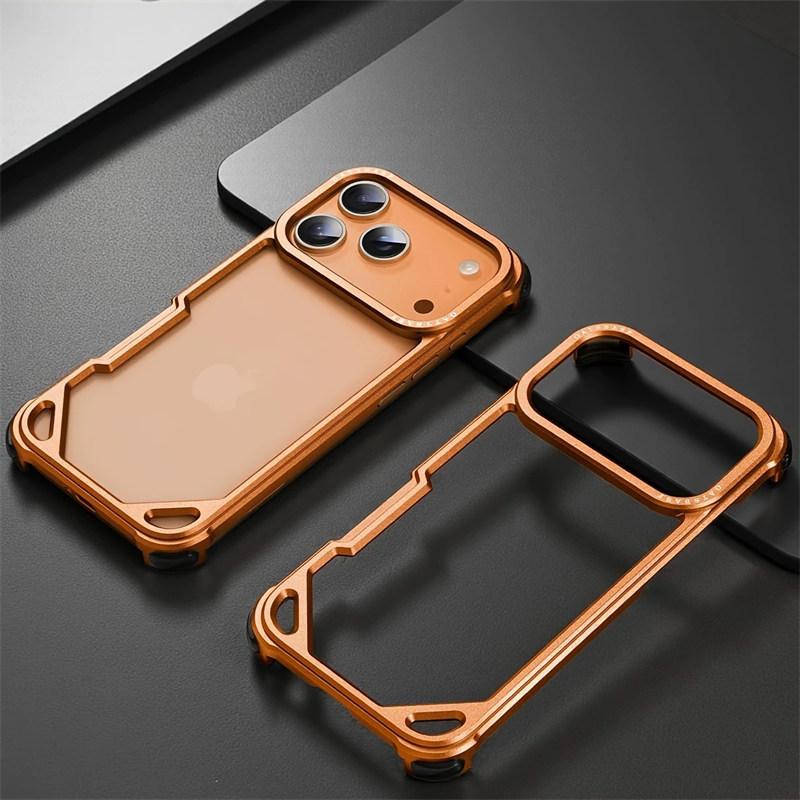 Metal Frameless Phone Case for iPhone 17Air 17 16 15 Pro Max 17Pro 16Pro 15Pro Ultra-thin Magsafe Phone Case Air Cushion Shockproof