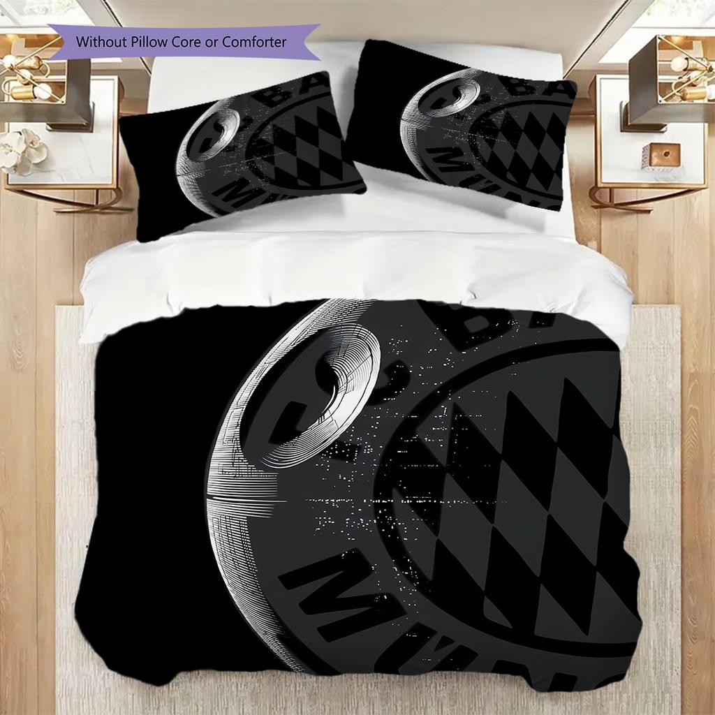 FC Bayern München Muster Bettwäsche Steppdecke Set Bettbezug Kissenbezug Heimdekoration Geburtstagsgeschenk (1 Bettbezug + 2 Kissenbezüge, ohne Füllung)