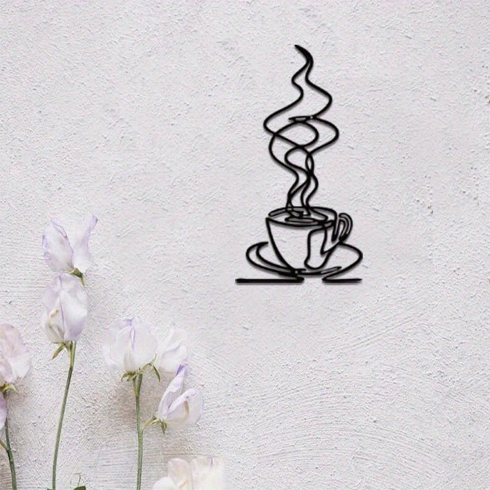 Iron Coffee Cup Decor Minimalist Line Art Mug Gift Hot Beverage Service Kitchen Wall Sign