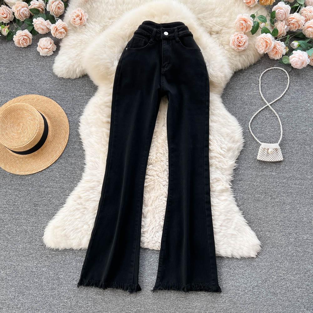 

Осенние и зимние эластичные тонкие повседневные джинсы с микро-клеш в стиле ретро с высокой талией