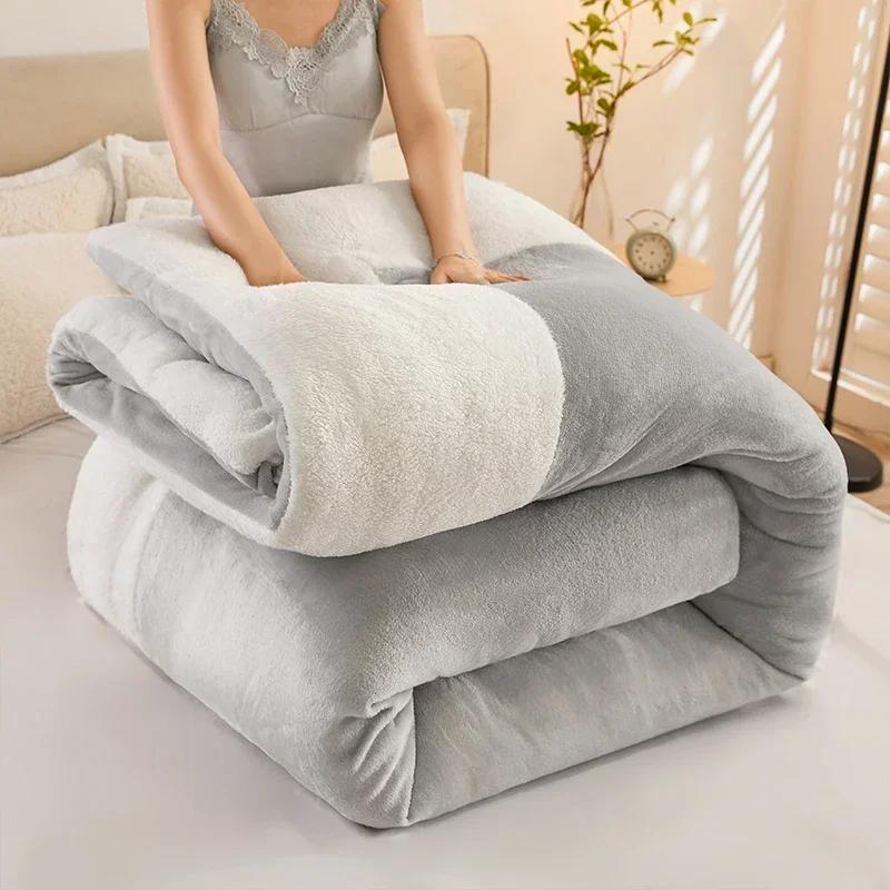 Double-sided milk velvet quilt winter thickened super warm 5kg lamb velvet quilt spring autumn comforter single double quilt