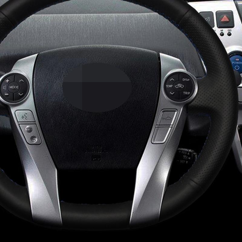Car Steering Wheel Cover For Toyota Prius 30(XW30) 2009-2015 Prius C(US)2012-2017 DIY Hand-sewing Black PU Microfiber Leather
