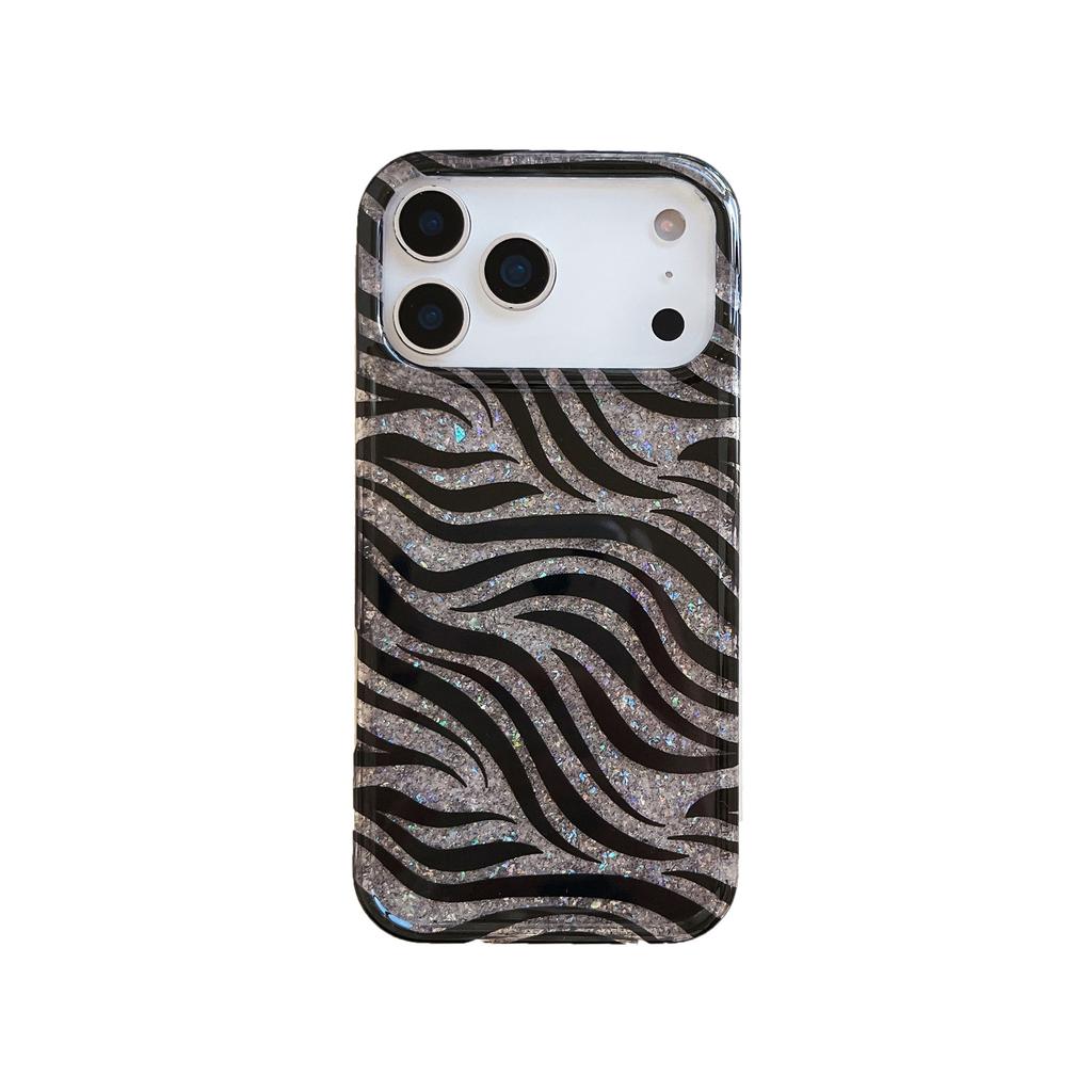 Glitter sequins black zebra pattern for iPhone16Promax Apple 17 mobile phone case 14/15 all-inclusive IMD
