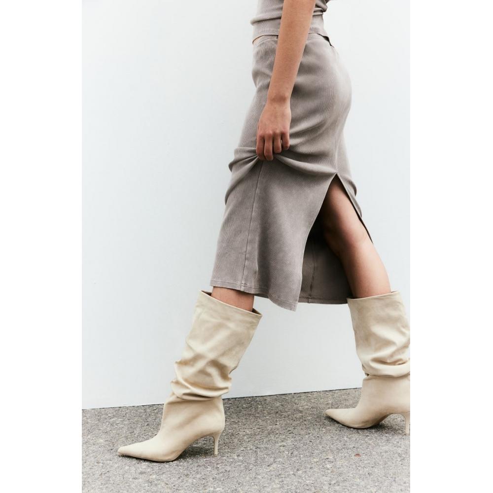 

H M shirring detail boots light beige