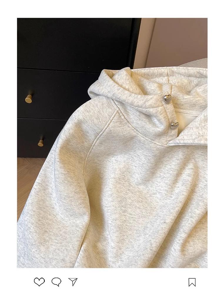 Women's Trendy Fleece-Lined Button Hooded Sweatshirt - 2024 Winter Casual Versatile Top