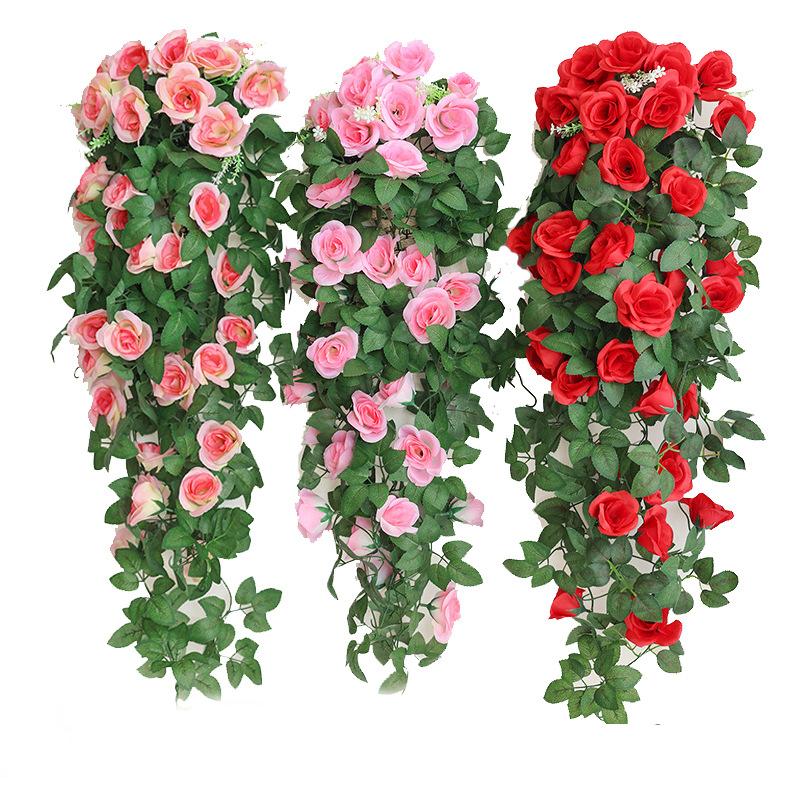 Artificial Flower Rattan Fake Plant Vine Decoration Wall Hanging Roses Flowers for Home Wed Party Interior Outdoor Decoration