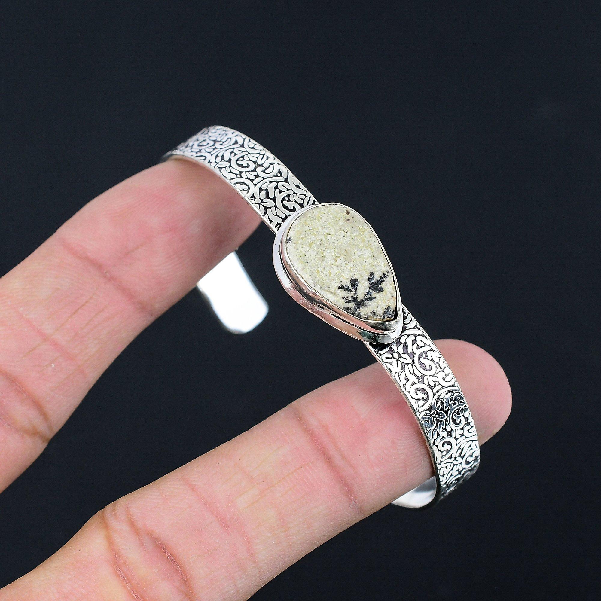 

Sterling Silver Psilomelane Dendrite Gemstone Wife Anniversary Bangle Jewelry Adjustable