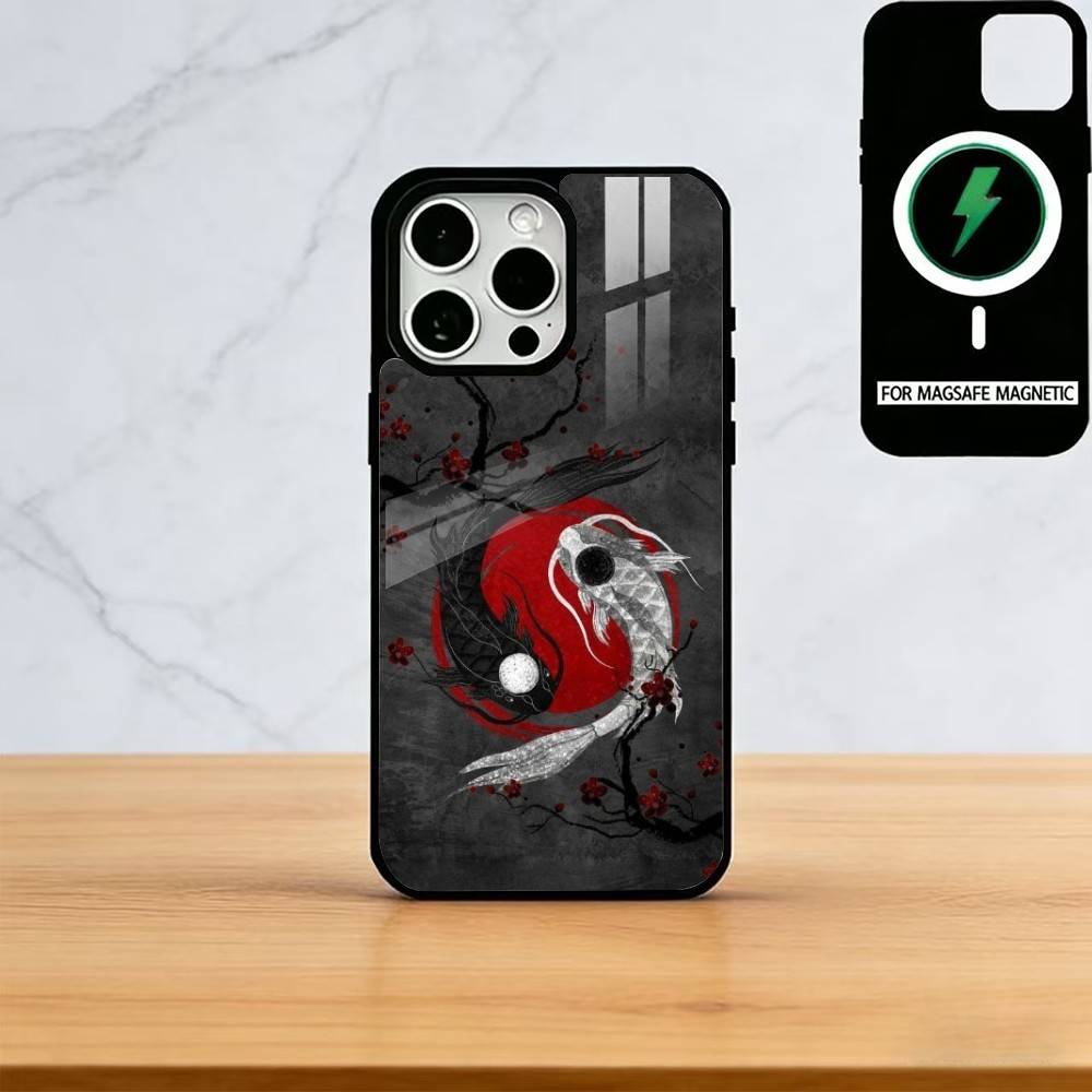 Japanese Art Dragon Yin Yang Phone Case For iPhone17,16,15,14,13,12,11 Plus,Pro Magnetic For Magsafe Wireless Charging
