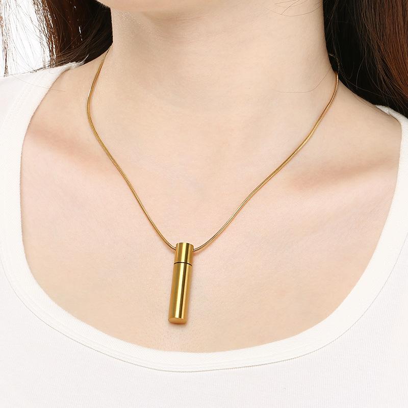 Collana Ciondolo Bottiglia Cilindrica in Acciaio Inossidabile per Uomo Donna Ciondolo Apribile per Conservazione Gioiello Tendenza Accessorio Colore Oro Regalo