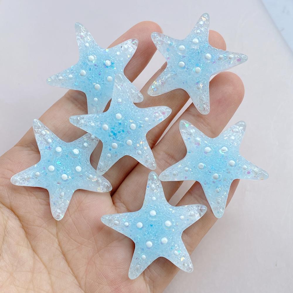 6Pcs New Cute Resin Cartoon Colorful Starfish Series Flat Back Parts Embellishments For Hair Bows Accessories