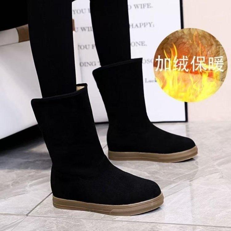 

Snow boots new winter thickened fleece warm Oxford bottom flat-bottomed student cotton shoes fleece medium boots 35 чёрный