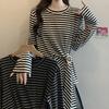 Women's Plus Size Striped Slim Fit Long Sleeve T-shirt: Waist-Cinching, Thinning Design for Spring/Fall.