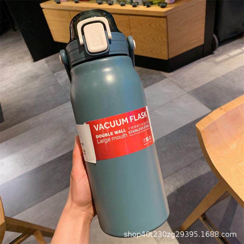 Large-Capacity Thermos Cup 304 Stainless Steel Outdoor Sports Water Bottle for Men and Women, Portable High-Looking Water Cup with Straw