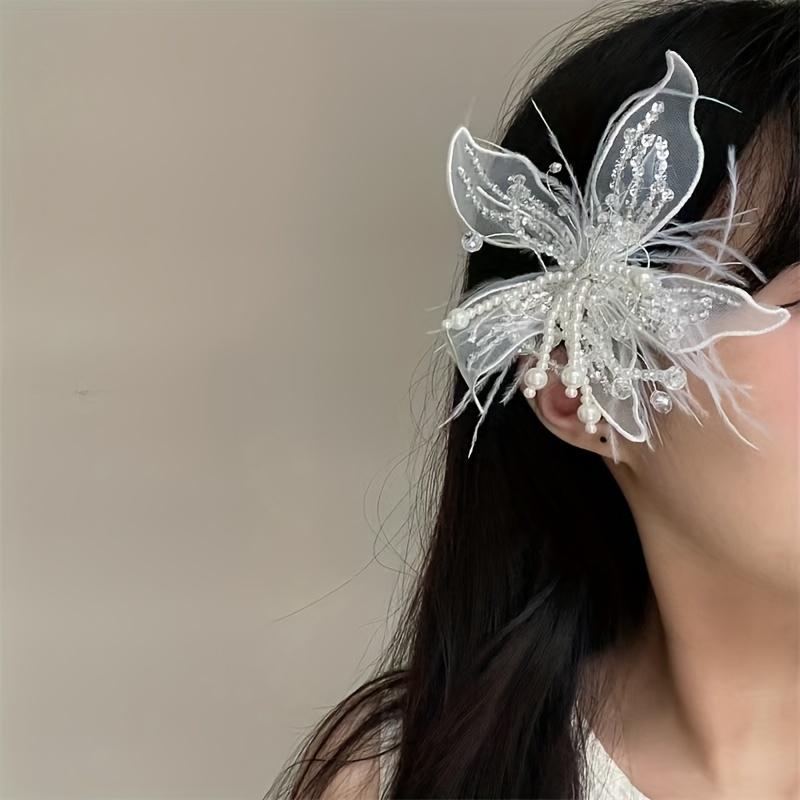 Fashion Handmade White Floral Edge Clip Bridal Wedding Accessory Hairpin