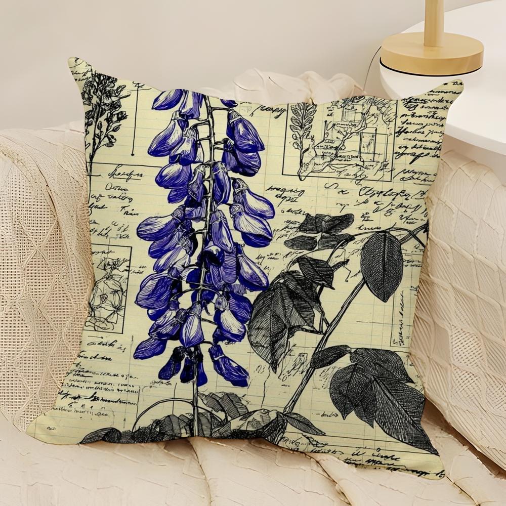 Housse de coussin imprimée Magazine Glycine Lin Naturel Impression Double Face Décoration de Canapé Maison Housse de Coussin 30x30cm