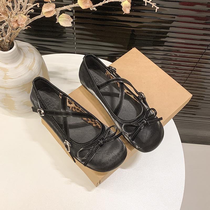 Women Shoes 2025 Summer New Comfort Non Slip Bow-knot Round Toe Mary Jane Shoe Soft Sole Cross Tied Women's Ballet Flats