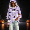 Women's 3/4 Sleeve Hooded Pullover Top with Halloween Print