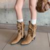[Spot~~] 2025 new retro medium tube stacking boots western cowboy boots thin boots pointed thick heel short boots