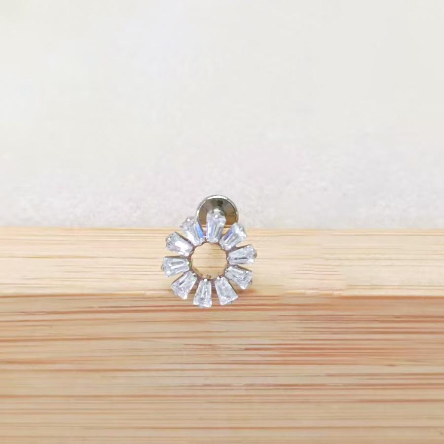 F136 Titanium Flower Peacock Crown Earrings, Long Studs for Cartilage Piercing, 1.2/1.0 Thickness