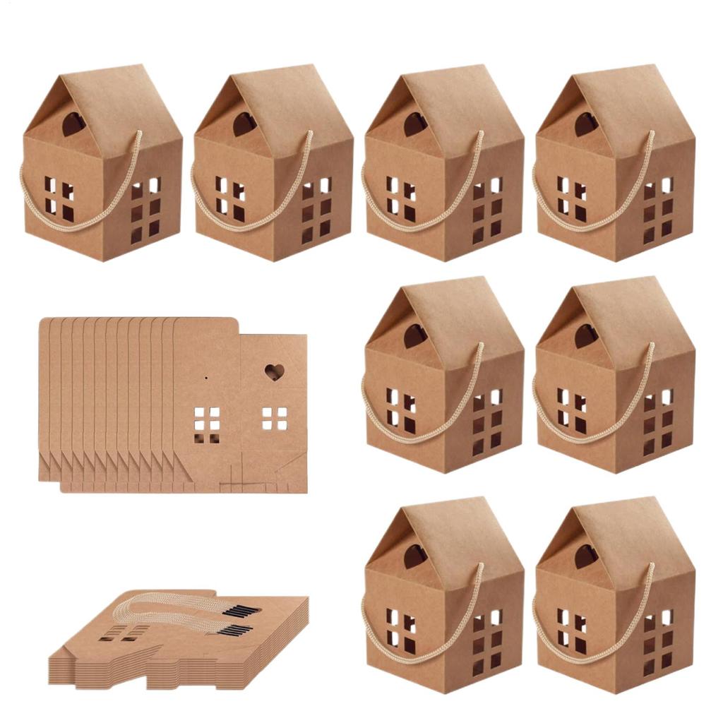 30PCS House Shaped Gift Boxes Kraft Paper Christmas Candy Containers Birthday Party Wedding Holiday Cookie Boxes Decoration