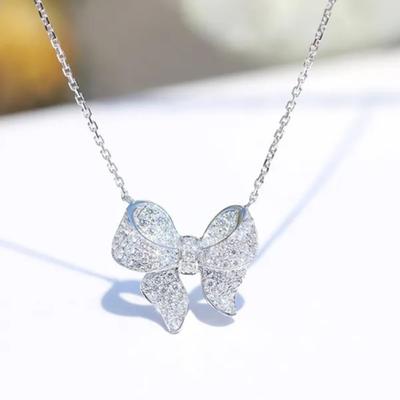 Neu Mode Elegante Silber Überzogene Bogen Knoten Diamant Anhänger Neckalce Engagement