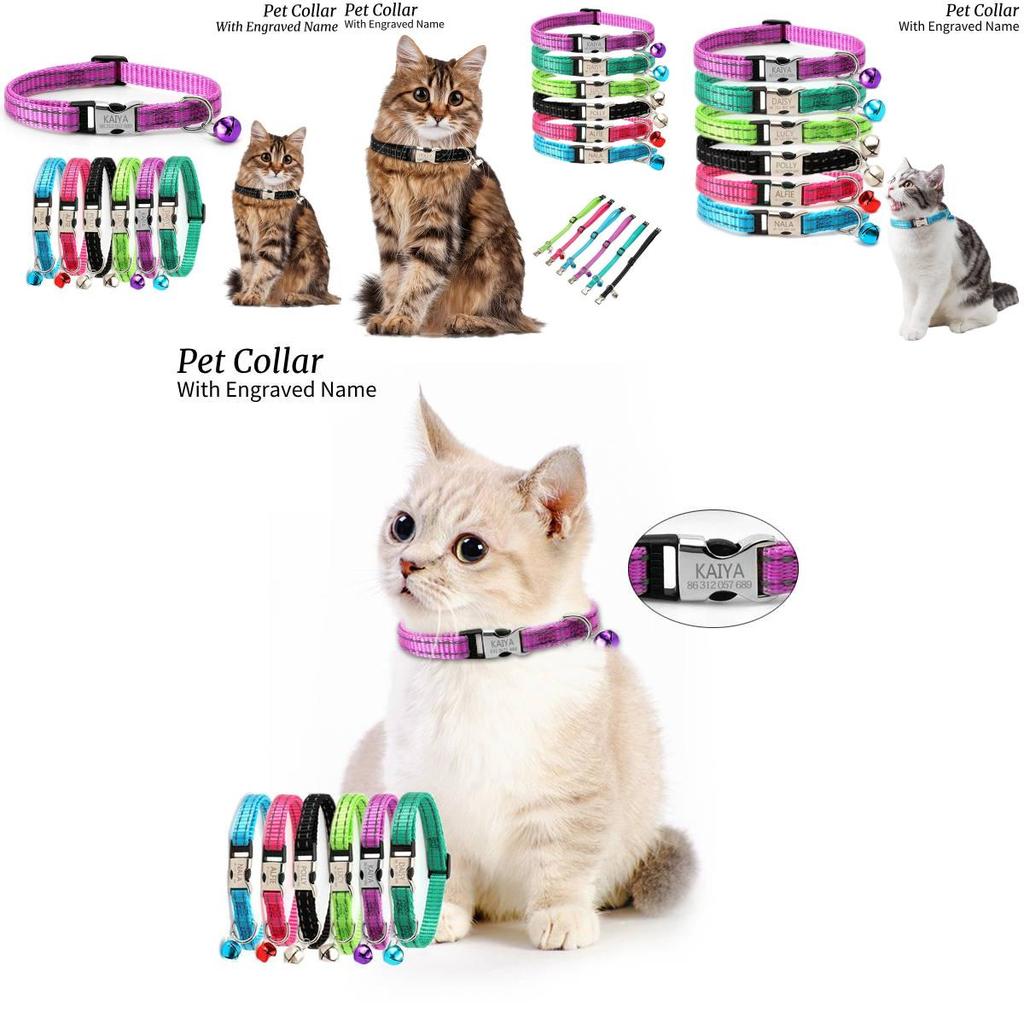 Reflective Nylon Cat Collar With Bell Free Engraving Available In Multiple Colors Suitable For Cats