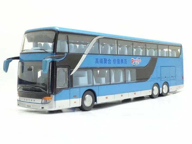 1:32 High Quality Alloy Double Deck Bus Sound Light Metal Diecast Pull Back Simulation Luxury Sightseeing Bus Vehicle Kids Toys