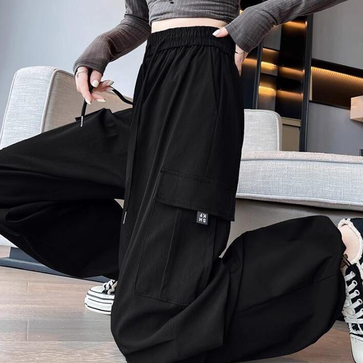 

Женские брюки-парашюты с манжетами и высокой посадкой - Весенне-осенние повседневные широкие брюки свободного кроя XL