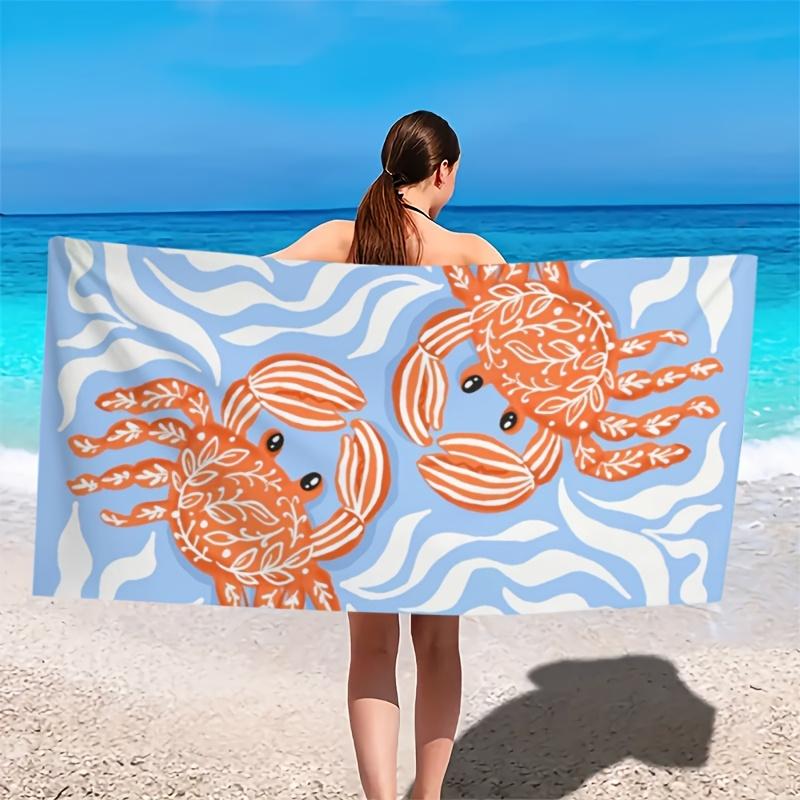 Lebendiger Blau-Orange-Krebs-Print Strandtuch, Weiches Schnelltrocknendes Übergroßes Badetuch, Lustiges Sommer-Meereszubehör