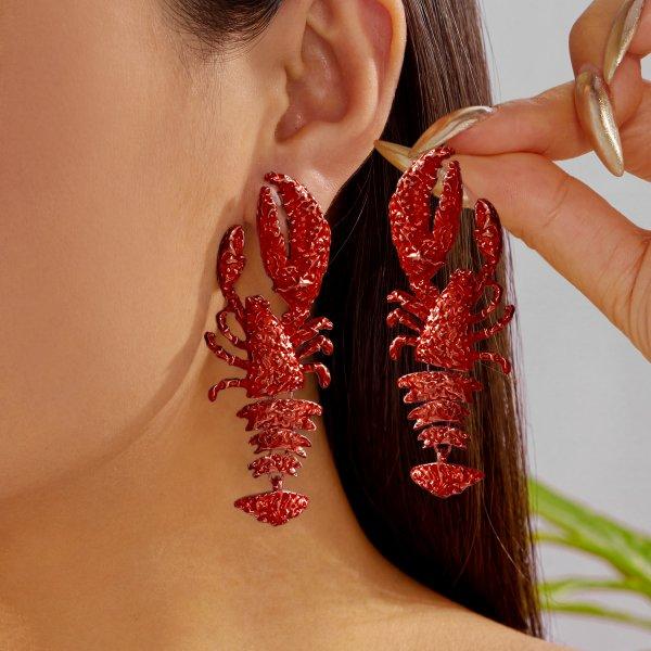 Vacation Style Funny Crab Shaped Dangle Earrings for Women Bohemia Red Lobster Pendant Earring Summer Beach Party Jewelry Gifts