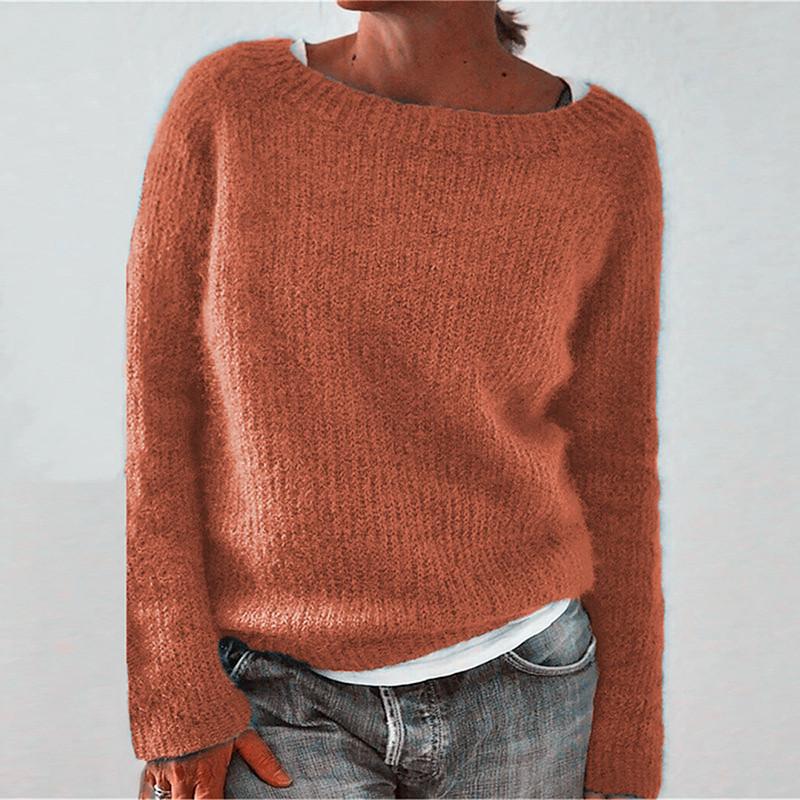 Solid Colour Basic Knit Sweater with Round Neck Stylish and Versatile Luxurious Relaxed-fit Slimming and Versatile Top