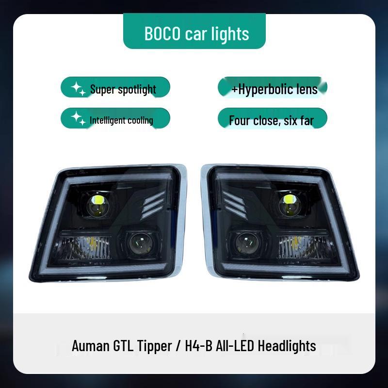 Foton GTL Dump Truck Headlight Assembly: Triple-Lens, Four Low Beam, Six High Beam, H4-B Model.