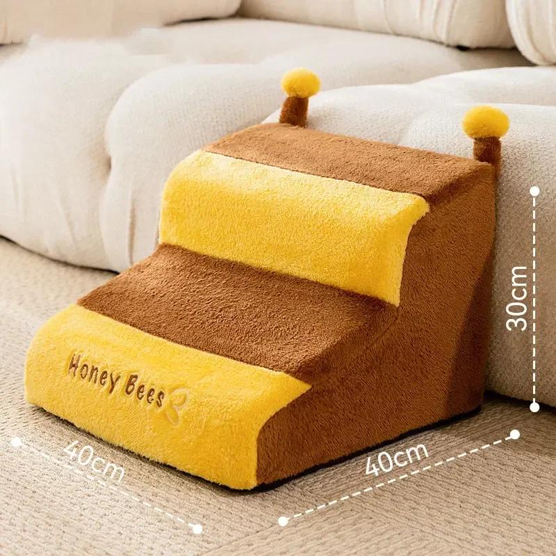 Cute Bee Puppy Stairs 2/3 Steps Ladder Dogs Protect Older Dog Pet Ramp Ladder Anti-slip Removable Dog Bed Stairs Pet Supplies