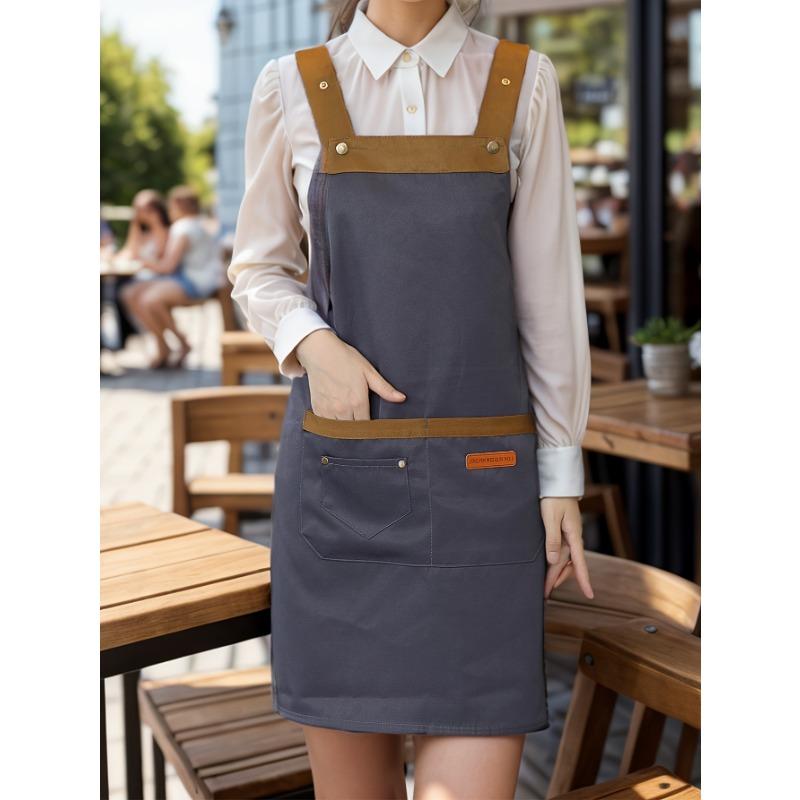 1pc Unisex Adjustable Apron with Pockets,Polyester 100% Non-Stretch, Regular Fit, Sleeveless, H-Shaped Hem, Woven for Cooking, Baking,Restaurant Staff
